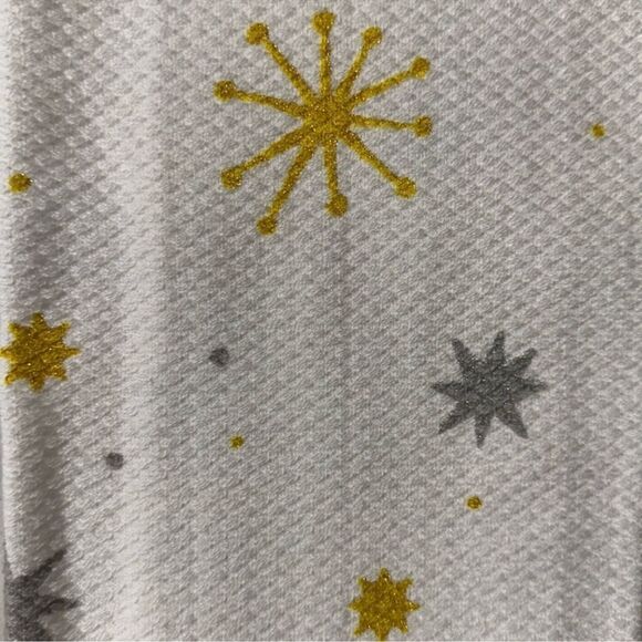 kate spade Christmas Star White Gold Silver Gray Cotton Kitchen 2 Towel Set - Picture 4 of 8